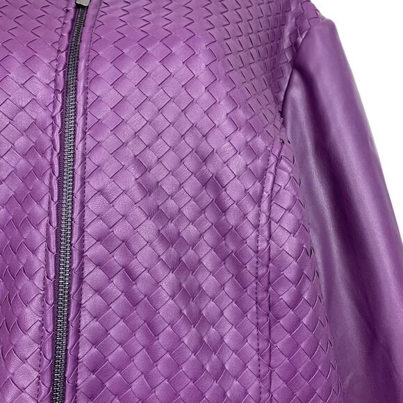 Colleen Lopez Womens 2XL Purple Faux Leather Knit Sides Zip Up Jacket - Picture 6 of 13